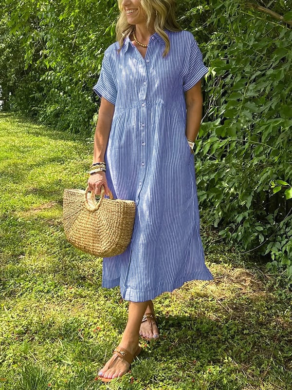 VALLEN | Striped Maxi Shirt Dress