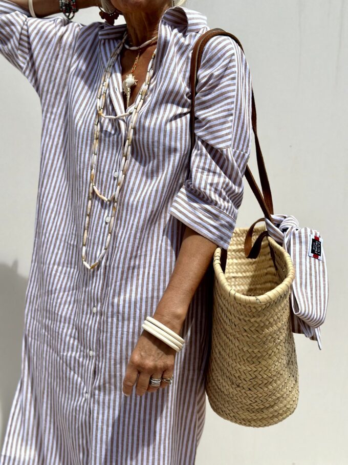 Wanette | Striped Two-side Slit Shirt Dress