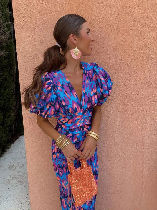 Audrina | Colorful Dress with Pleated Sleeves